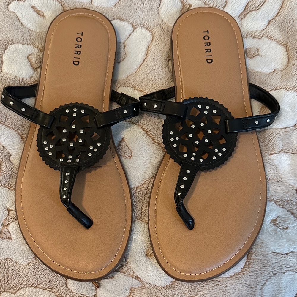 Torrid Black and Tan Sandals with Cutout Design
